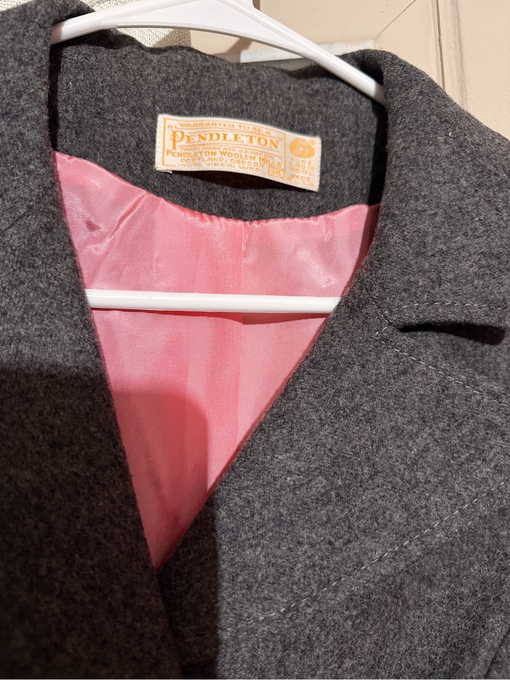 Pendleton Gray Wool Pea Coat with Pink Lining